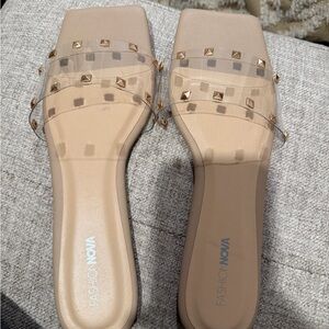 Cute block sandals with gold studs